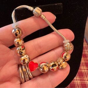 Silver and Red Emoji Charm Bracelet